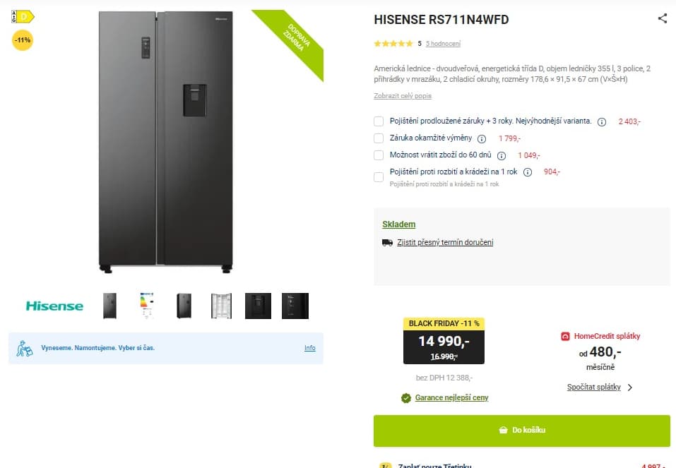 Americká lednice Hisense, voda, TNF, 179cm