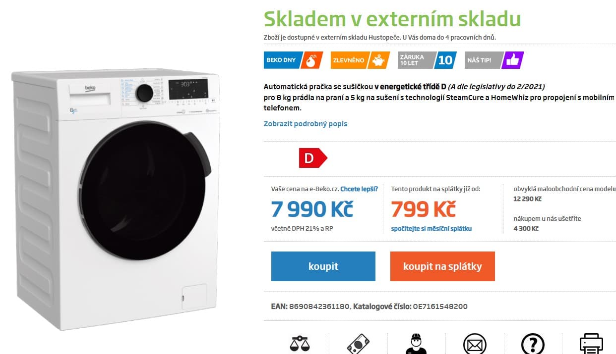 Pračka se sušičkou Beko, 8/5 kg, 1400 ot./min