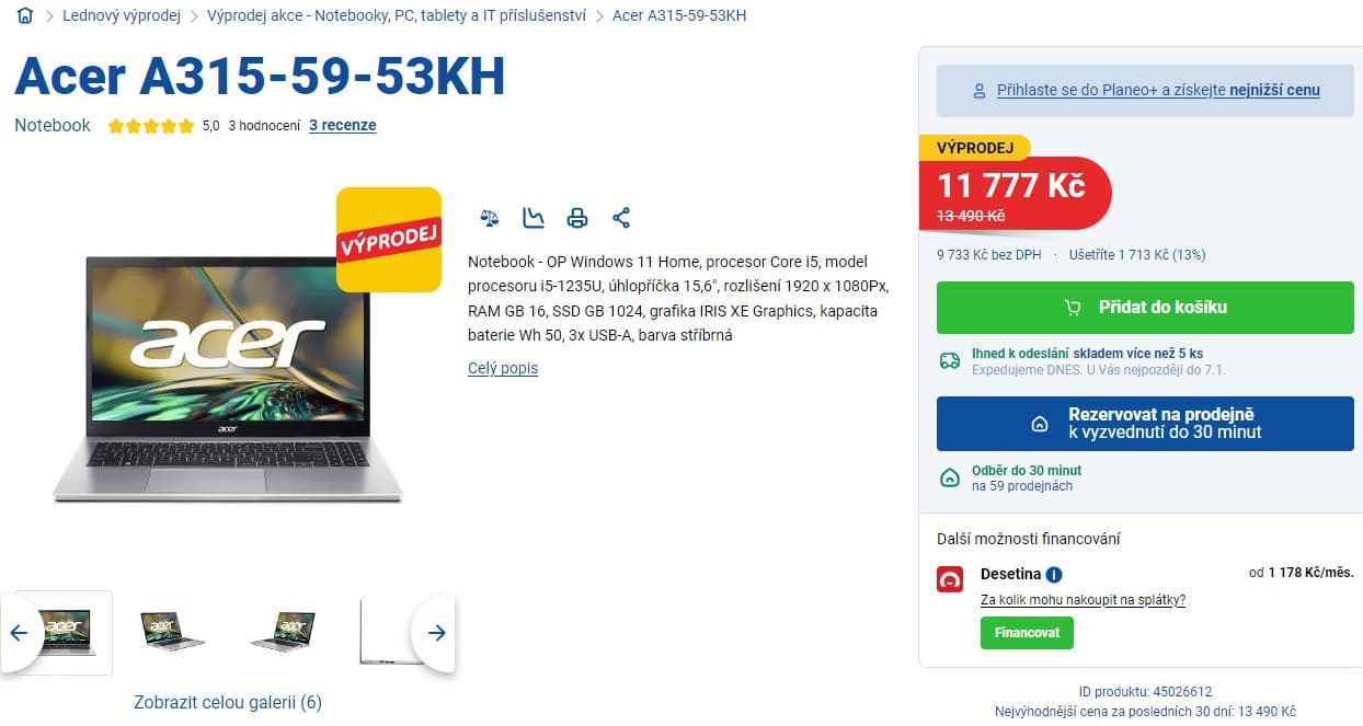 Acer i5 4,4GHz, 16GB RAM, 1TB SSD, 15,6"