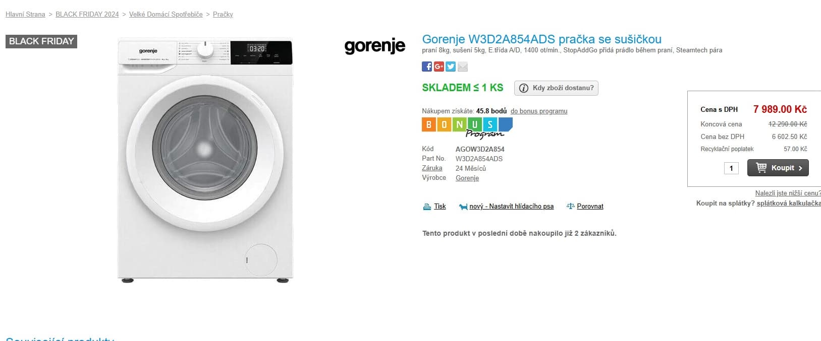 Pračka, sušička Gorenje 8/5kg, pára, 1400ot.