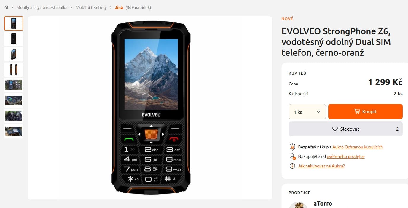 Tlačítkový mobil Evolveo, odolný, DUAL, SOS