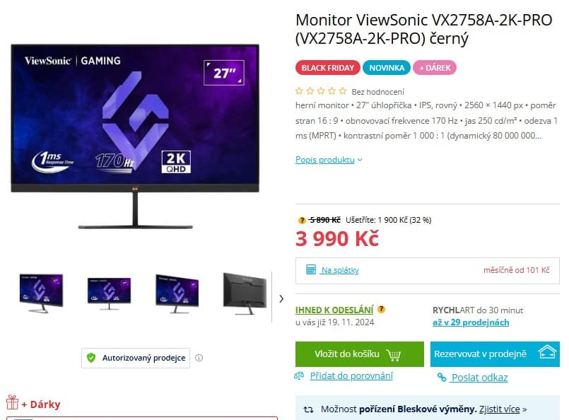 Herní PC monitor ViewSonic QHD, 2K, 27"