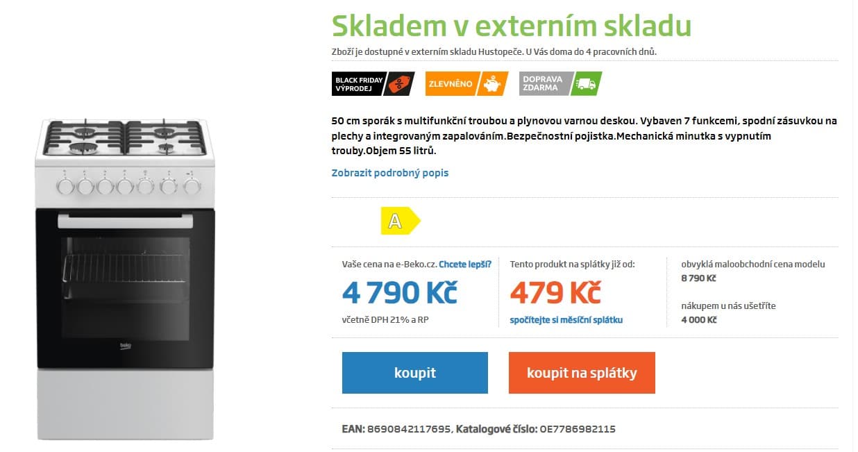 Komb. sporák Beko, 50 cm, 7 prog, 55 l