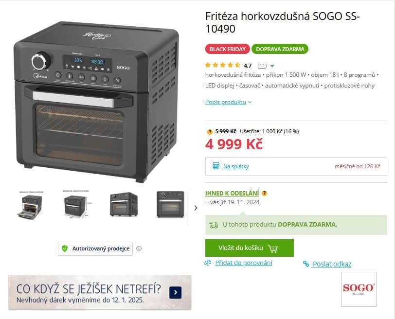 Multifunkční trouba 11v1 Sogo 18l., air fryer