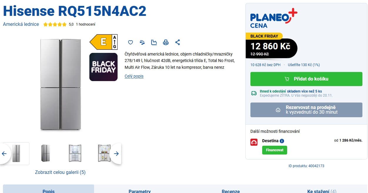 Americká lednice Hisense, A++, no frost