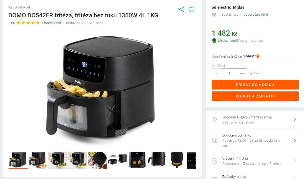 Horkovzdušná fritéza Domo, 4 l, 1350W 