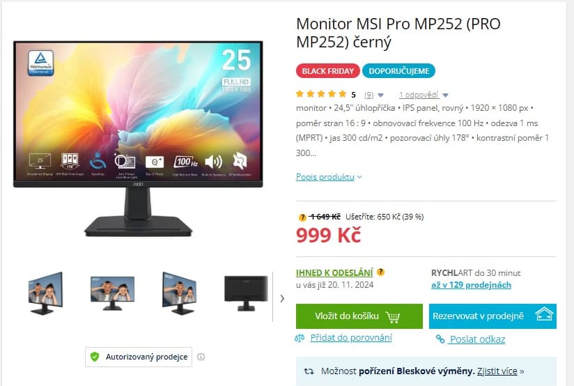 PC monitor MSI 24,5", repro, full HD