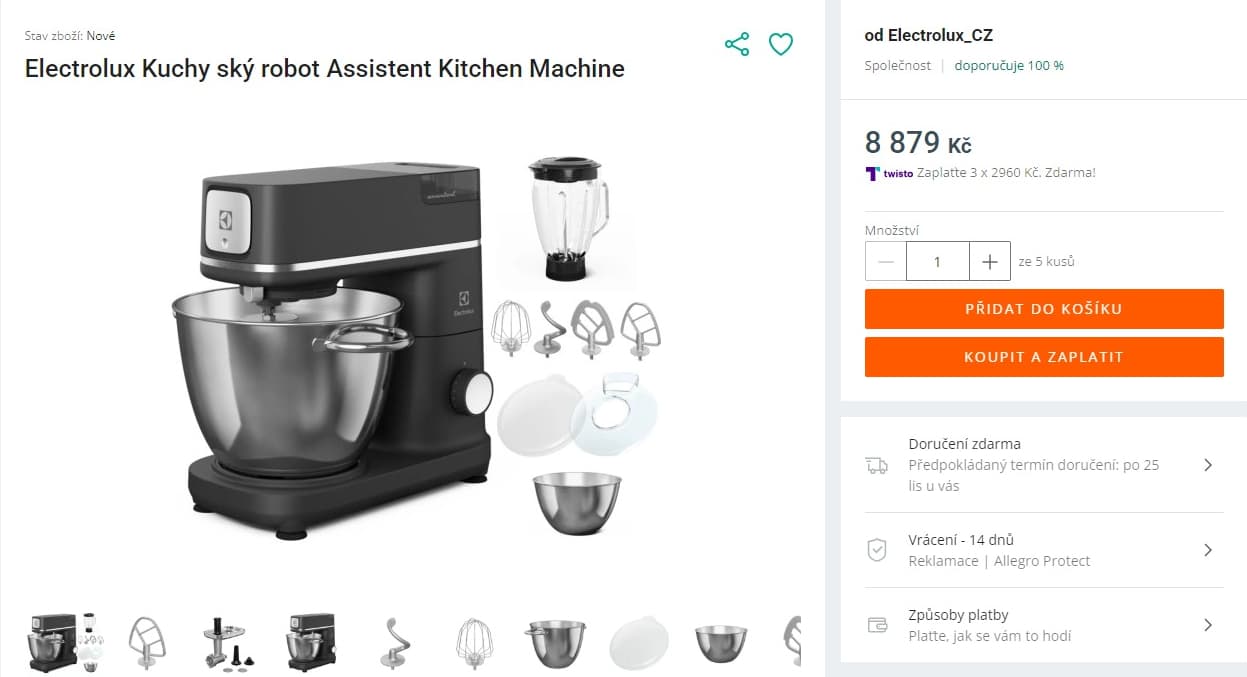 Kuchyňský robot Electrolux, vybavení