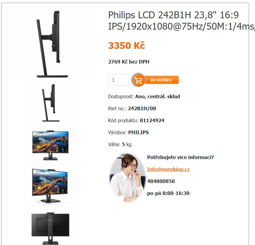 Full HD PC monitor Philips 24", webkamera