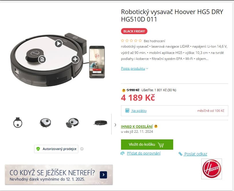 Robotický laser vysavač Hoover