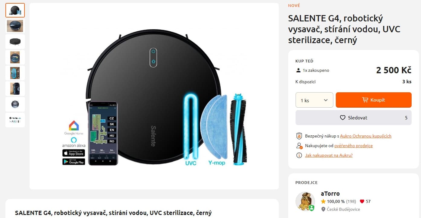 Robot vysavač, mop, UVC Salente, Hepa