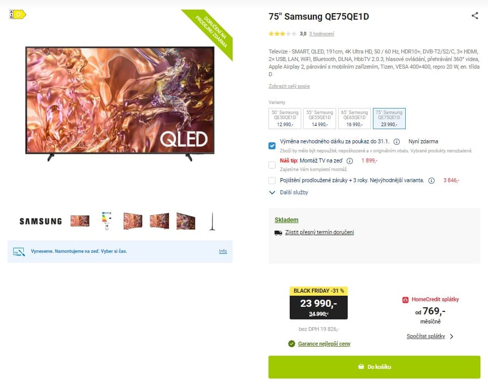 4K QLED TV, 191cm, Samsung, Quantum Dot