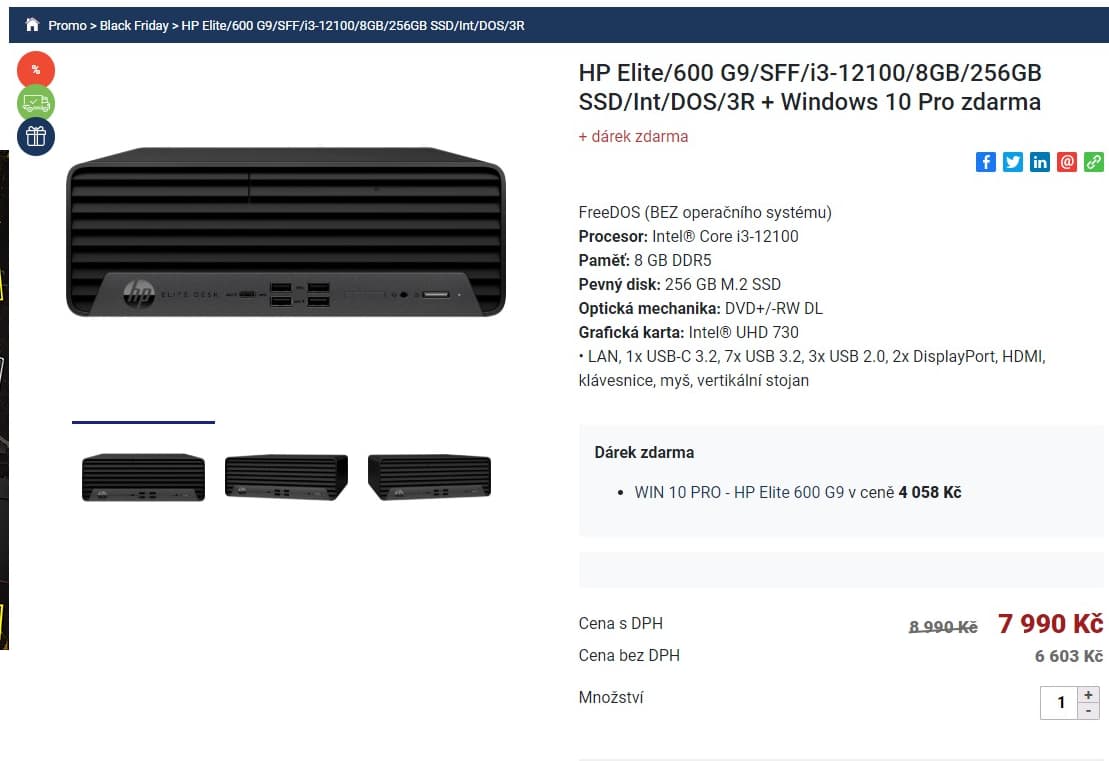 PC HP i3 4,3GHz, 8GB RAM, SSD, volné sloty