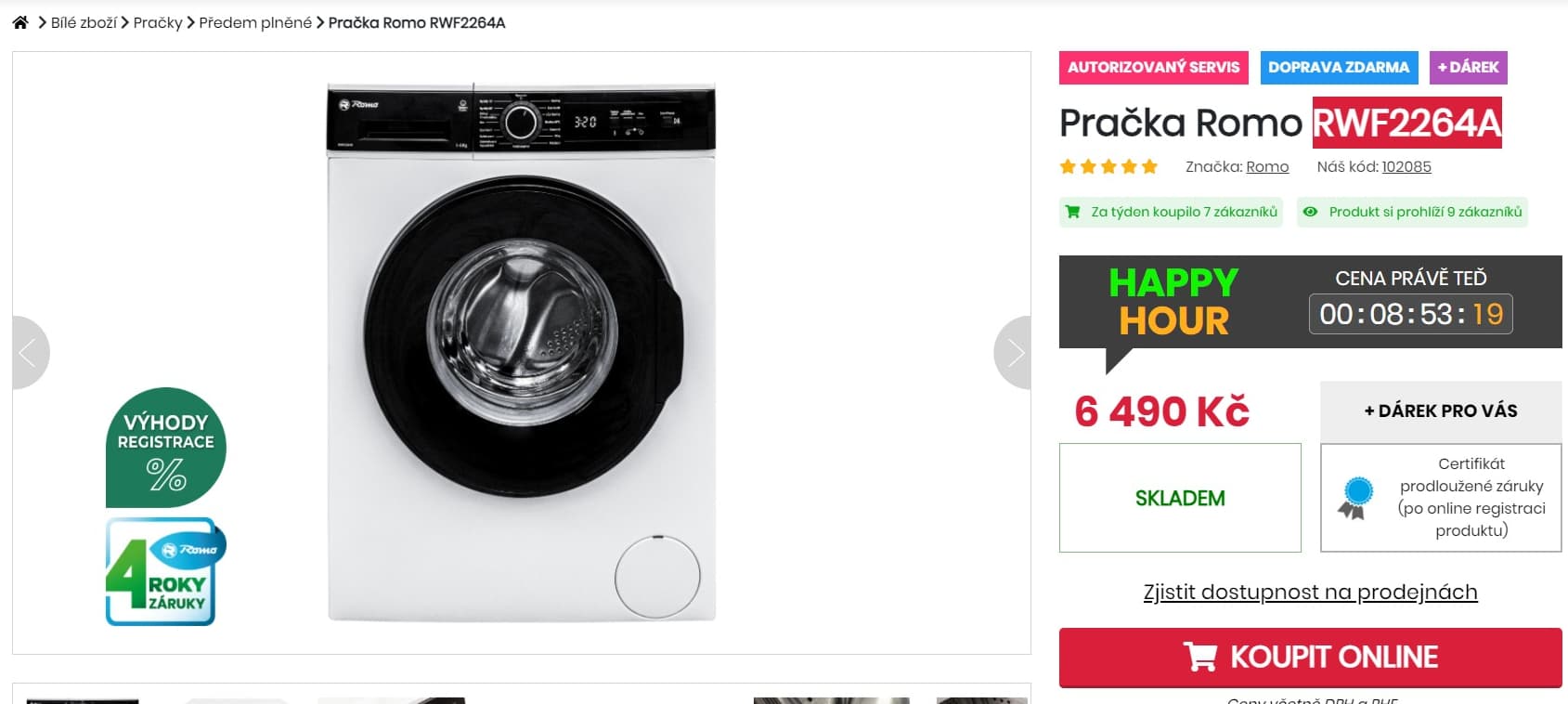 Parní pračka Romo 6kg, 1200ot., displej