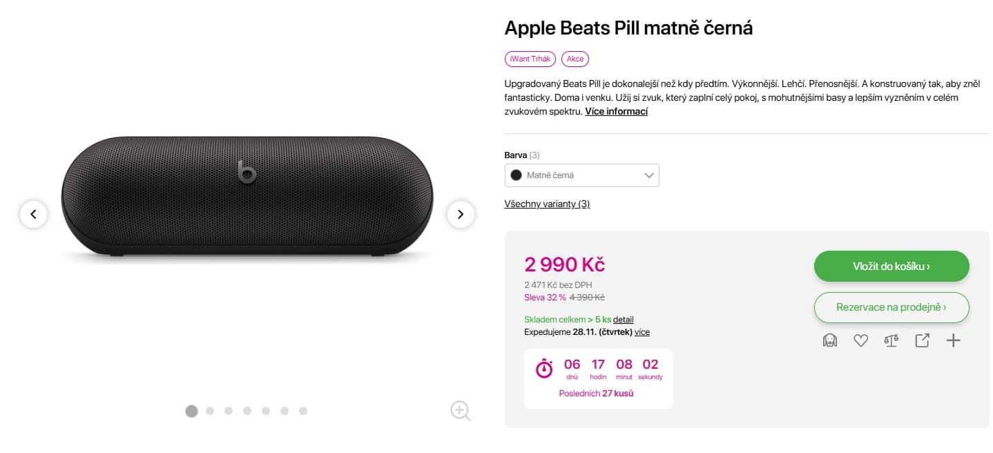 BT repro Apple Beats Pill, 24 hod, 22x7cm