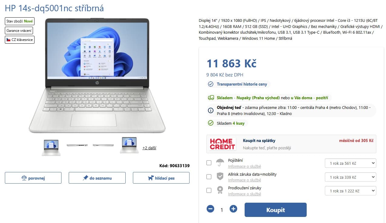 HP i3 4,4GHz, 16GB RAM, 14", 1,46kg
