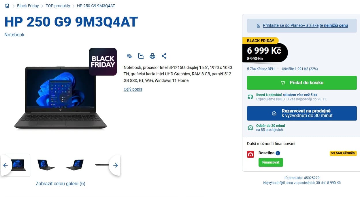 HP i3 4,4GHz, 8GB RAM, SSD, 15,6"