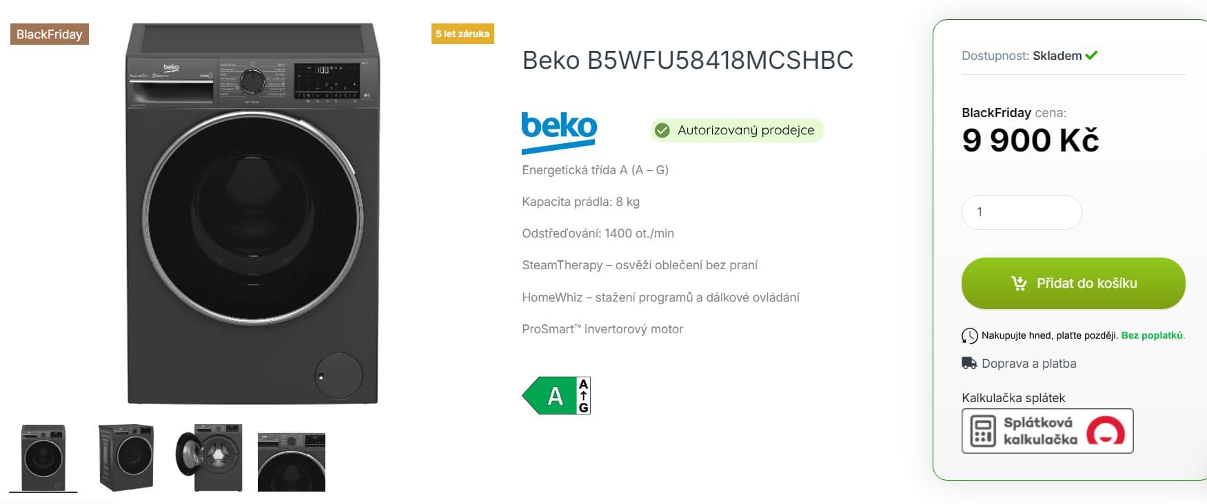 Parní pračka Beko, 8 kg, 1400 ot./min