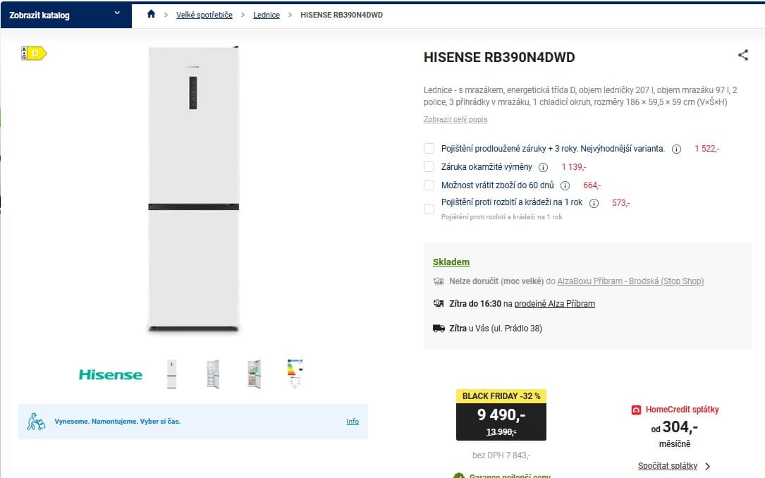 Komb. lednice Hisense, 207/97 l, D