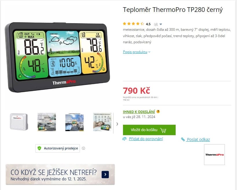 Meteostanice ThermoPro 7"