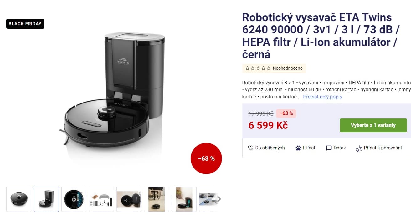 Robot vysavač/mop Tesla, 10cm