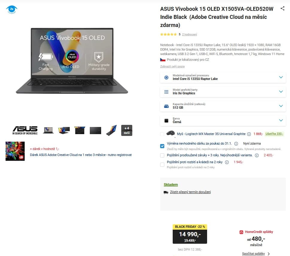 Asus i5 4,6GHz, 16GB RAM, 15,6", 1,7kg