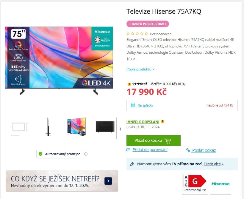 4K QLED Smart TV, Atmos, 191cm, Hisense