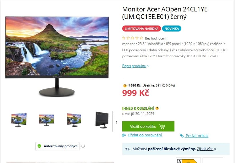 Full HD PC monitor Acer 24"