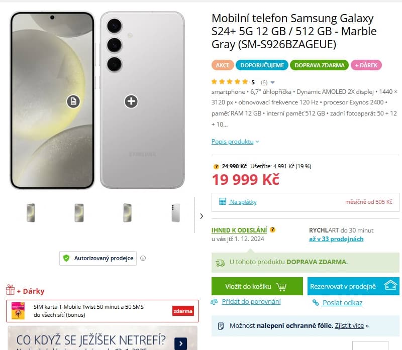 Samsung Galaxy S24+ 3,3GHz, 12GB RAM, 5,7"