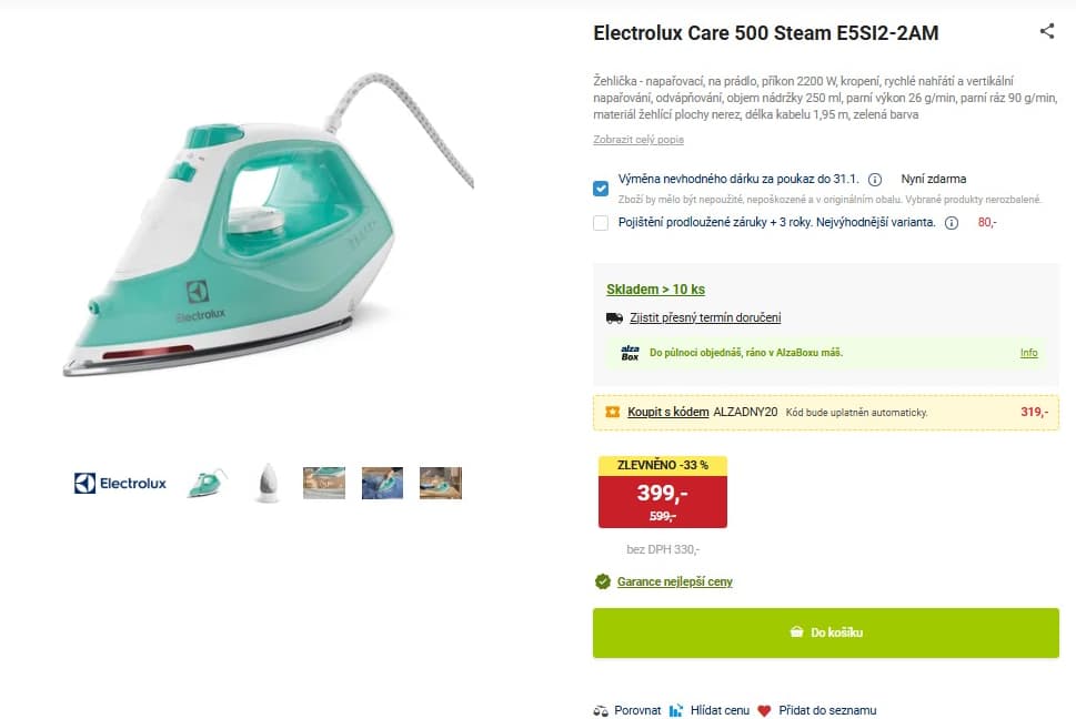 Napařovací žehlička Electrolux Care 500