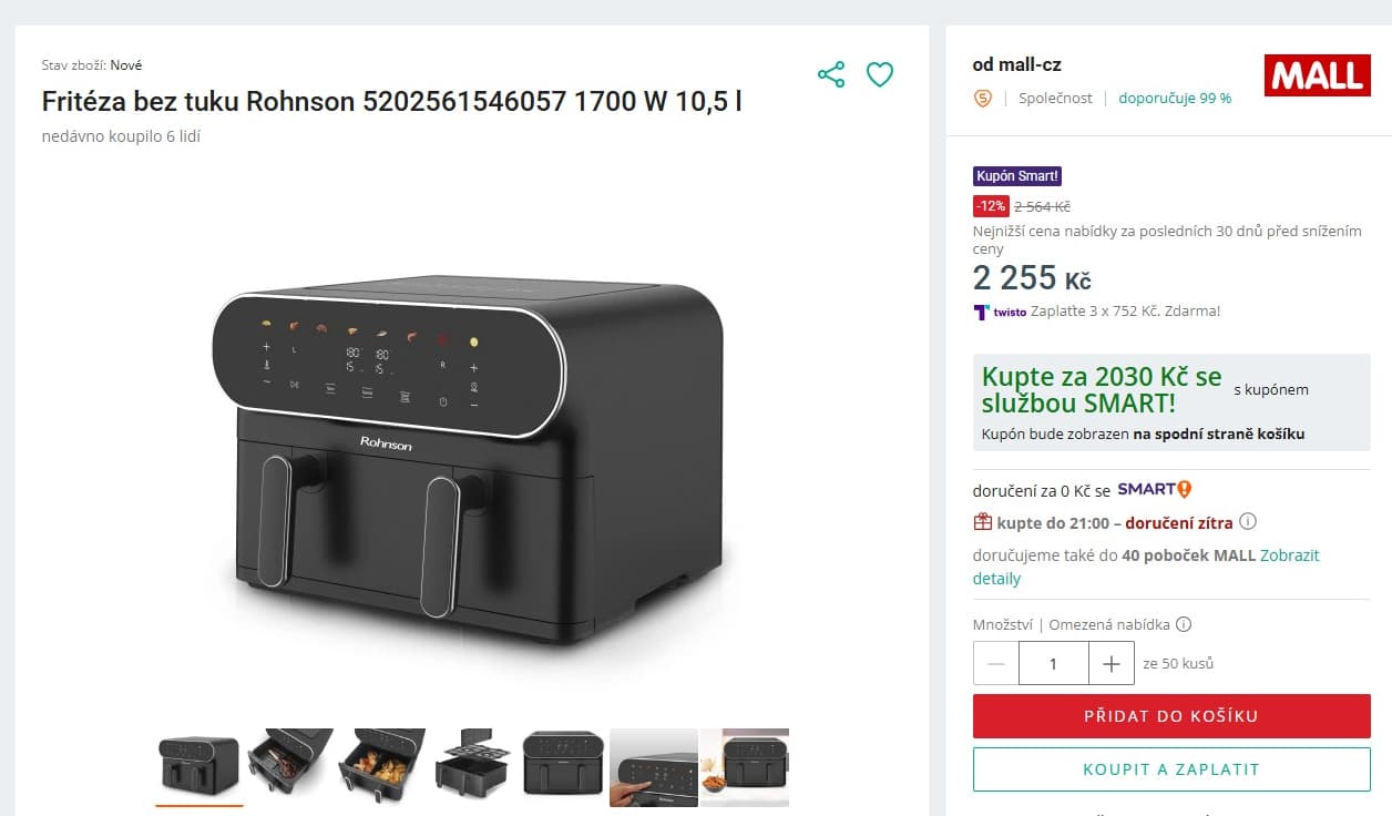 Dual horkovzdušná fritéza Rohnson 10,4 litru