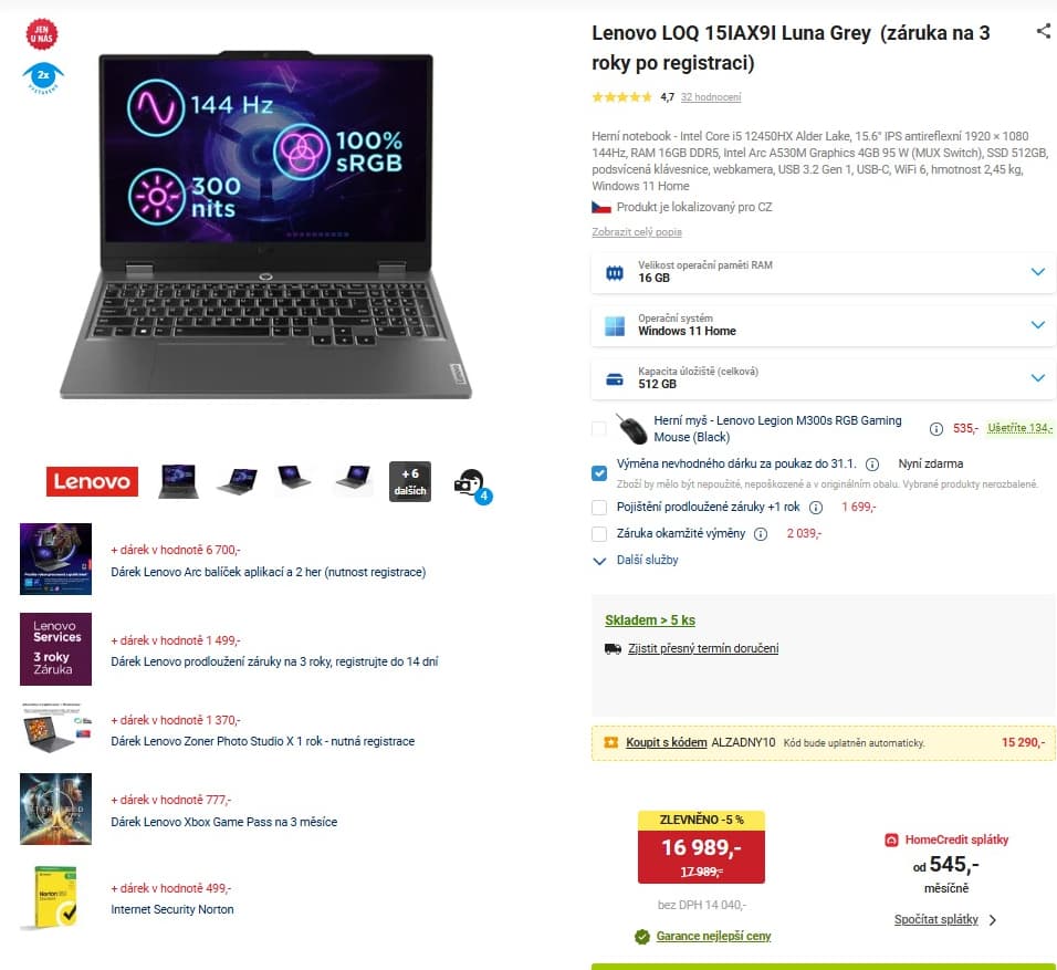 Lenovo i5 4,4GHz, 16GB RAM, 4GB grafika