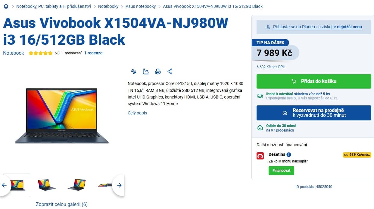 Asus i3 4,5GHz, 8GB RAM, 15,6", SSD