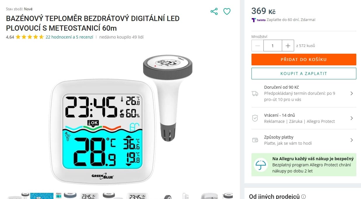 Meteostanice s bazénovým teploměrem GreenBlue