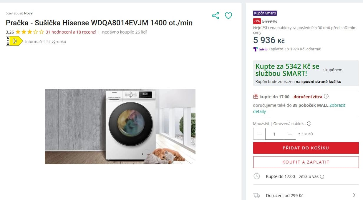 Parní pračka / sušička Hisense 8/5kg, 1400ot.