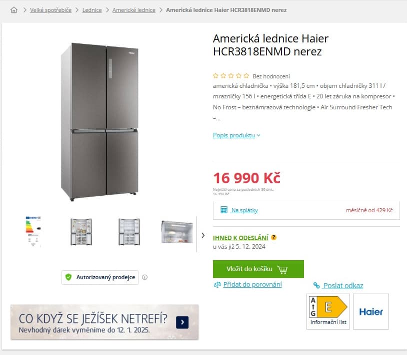Americká lednice Haier 182 cm