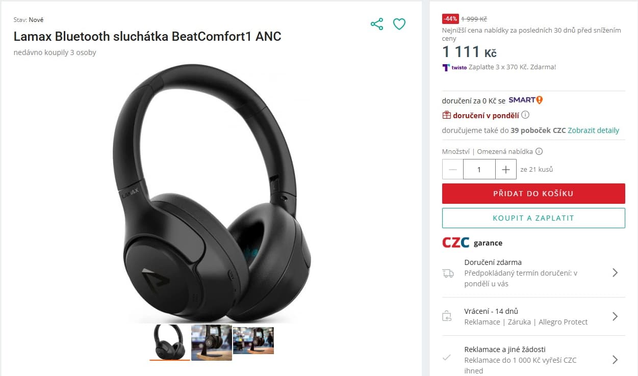 BT sluchátka Lamax ANC, 55 hodin