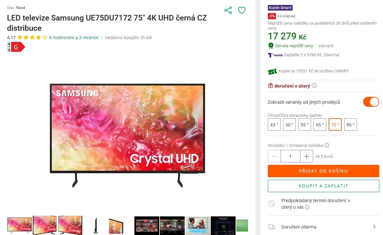 4K Smart TV 189cm, Samsung