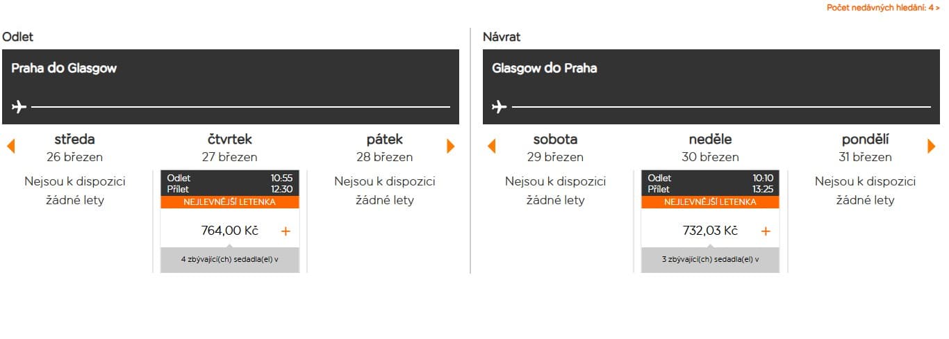 Zpáteční letenky Praha - Glasgow