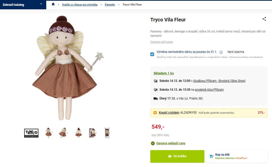 Panenka látková Tryco Víla Fleur, 35 cm
