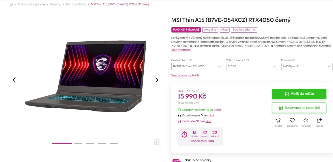 MSI 4,75GHz, 16GB RAM, 6GB Nvidia, 15,6"