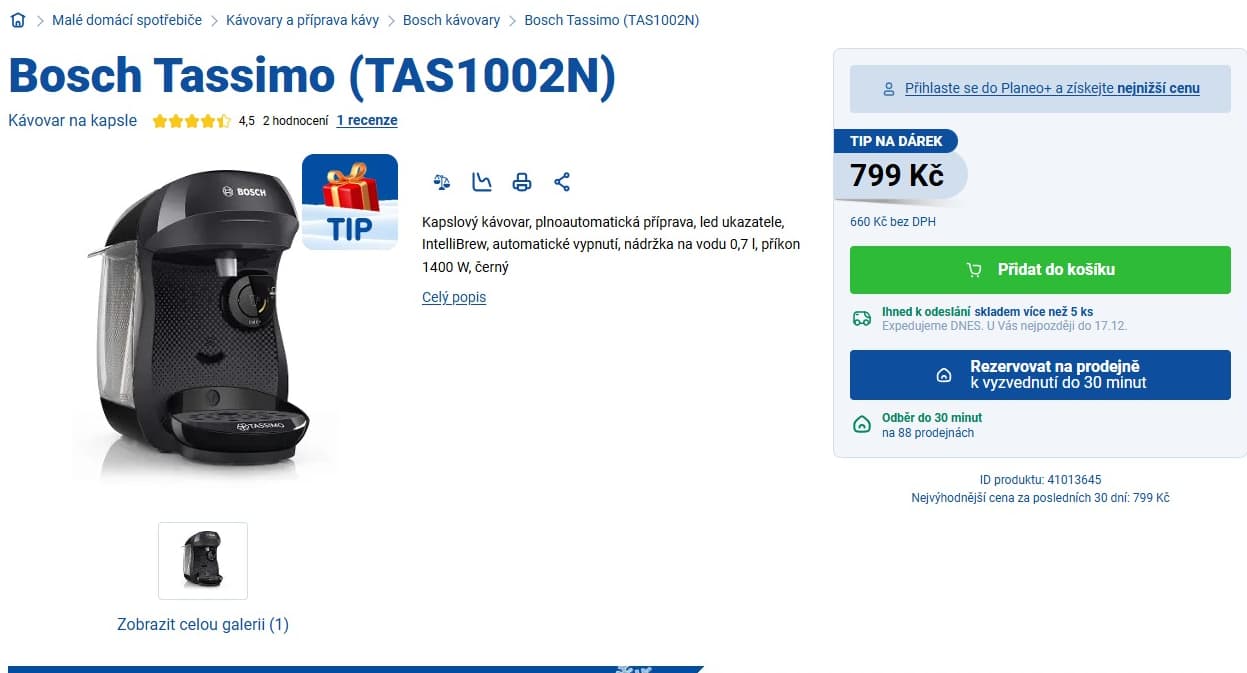 Kávovar na kapsle Bosch TAS1002N