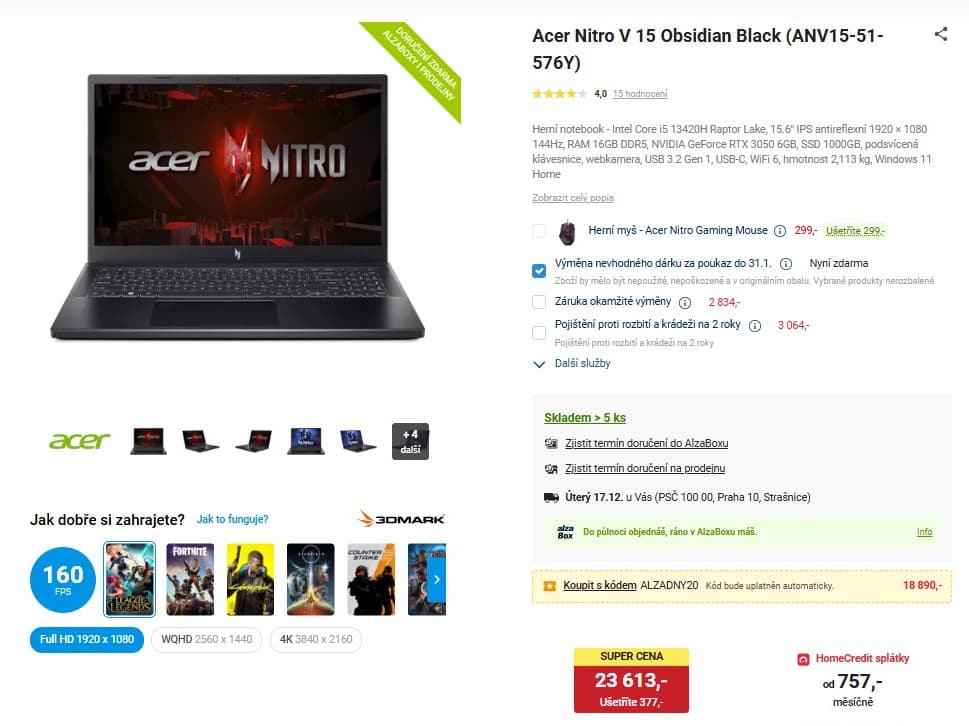 Acer i5 4,6GHz, 16GB RAM, 6GB Nvidia, 15,6"