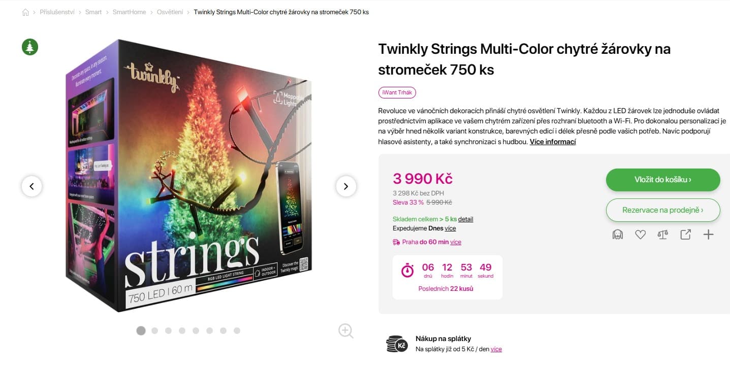 Chytré žárovky na stromek 60 metrů, 750 ks