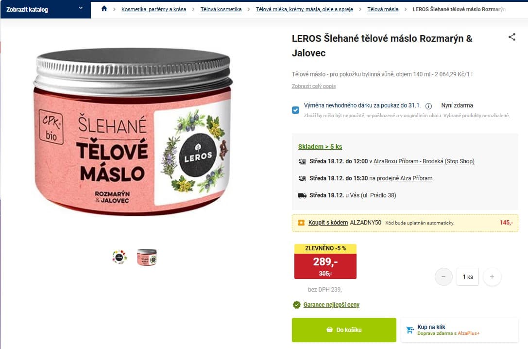 Šlehané tělové máslo Rozmarýn & Jalovec