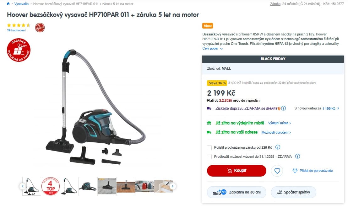 Bezsáčkový vysavač Hoover, Hepa 13