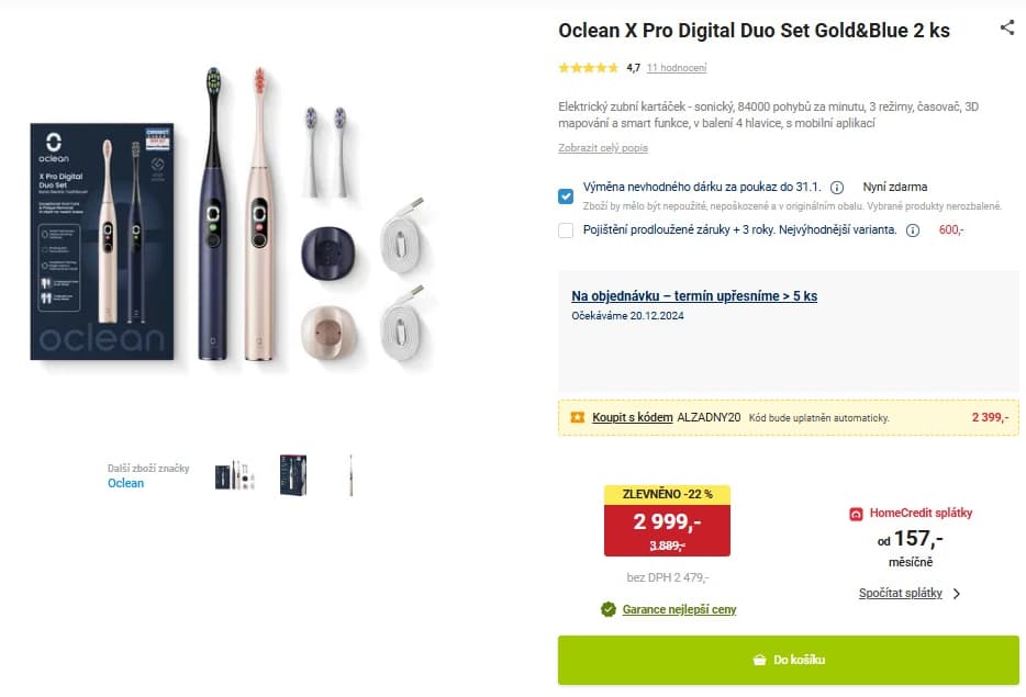 2 elektrické sonické kartáčky Oclean X Pro