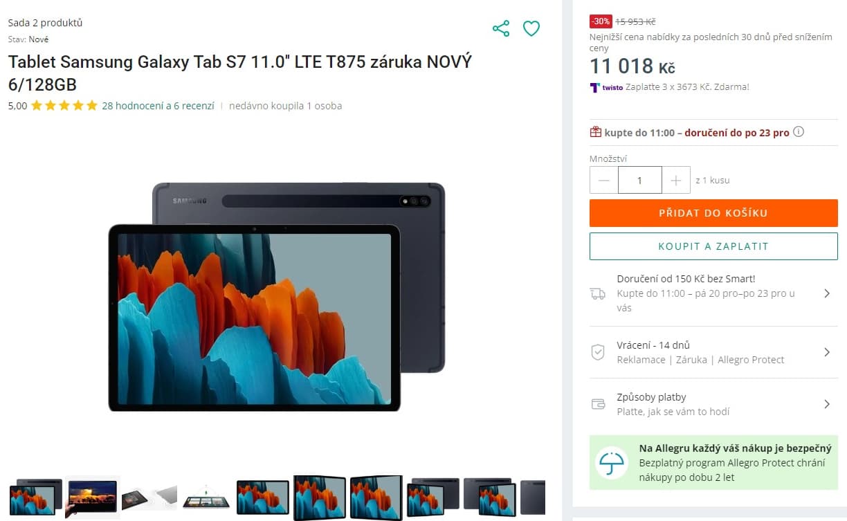 Tablet Samsung S7 3GHz, 6GB RAM, 11"
