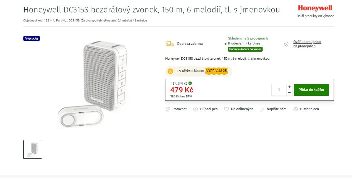 Bezdrátový zvonek 150m, 6melodii