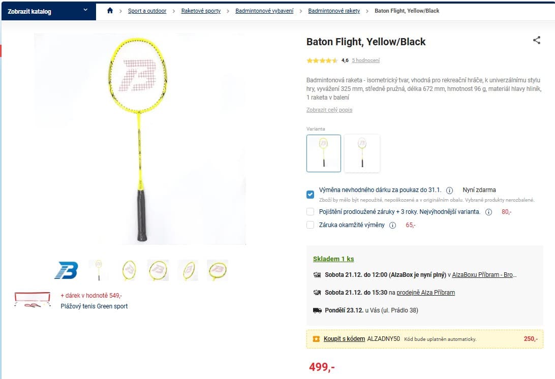 Badmintonová raketa Baton Flight